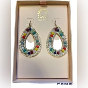 C&C California Rainbow Beaded Teardrop Weaved Earrings Brand New #13